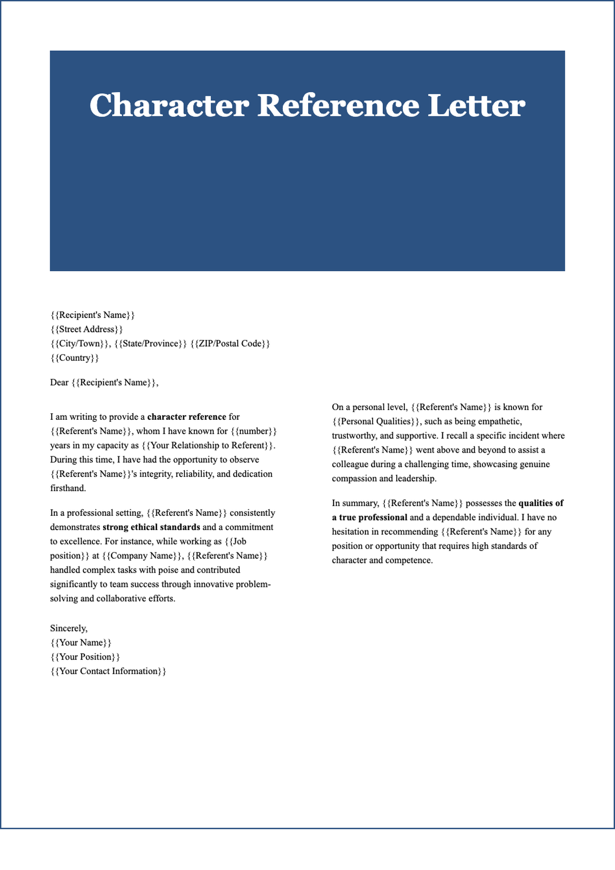 Character reference letter template for friend with placeholder fields and business branding_variant_1